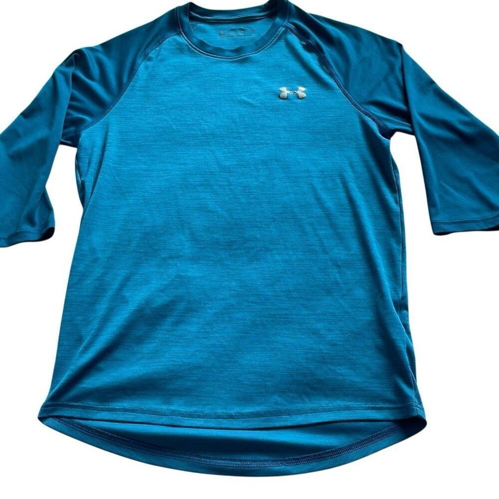 Under Armour 2 Tone Teal Blue 3/4 Sleeve Fitted Tee - Size Mens Small